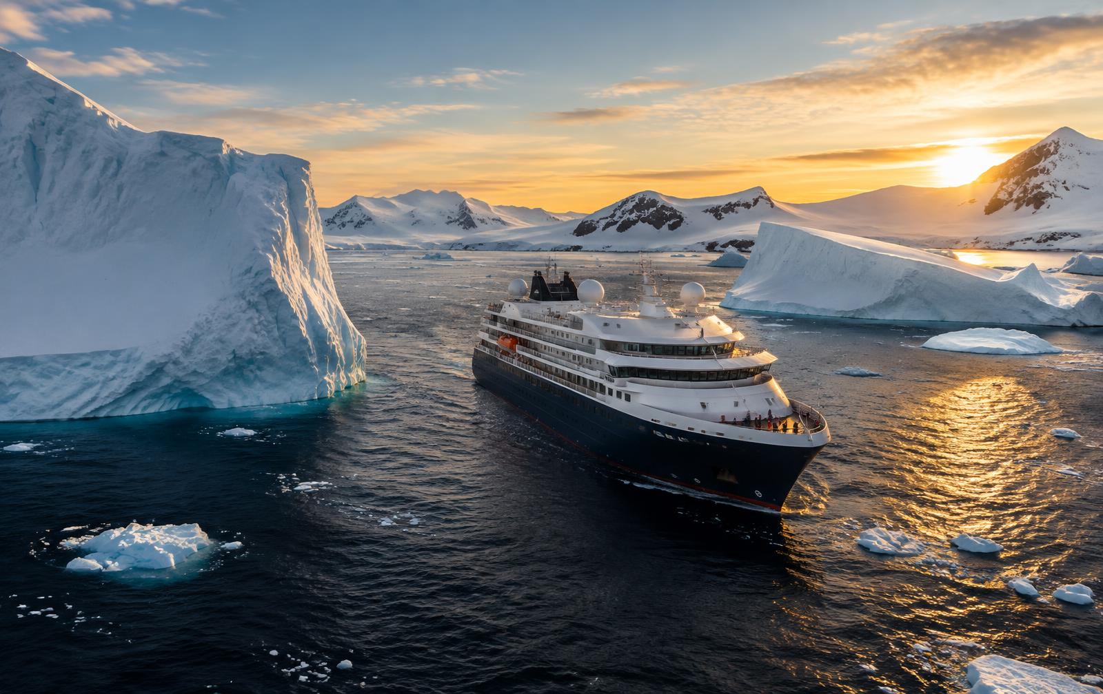 Expedition ship navigating Antarctic ice